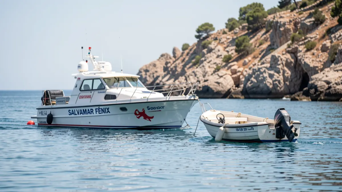 Imatge genèrica d'una embarcació de Salvament Marítim remolcant una barca averiada a la costa valenciana.