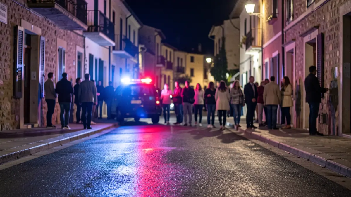 Imatge genèrica de llums d'emergència policials i sanitàries reflectint-se en asfalt mullat.