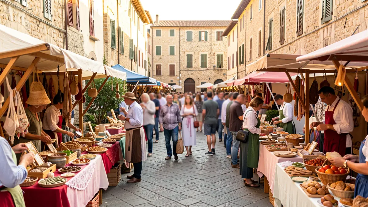Imatge genèrica d'una fira d'artesania i gastronomia en un poble mediterrani.