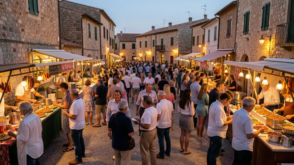 Imatge genèrica d'una festa popular amb gastronomia i gent a la plaça.