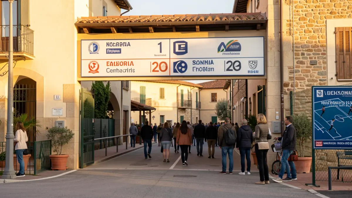 Generic image of the entrance to a municipal sports complex with informational signs.