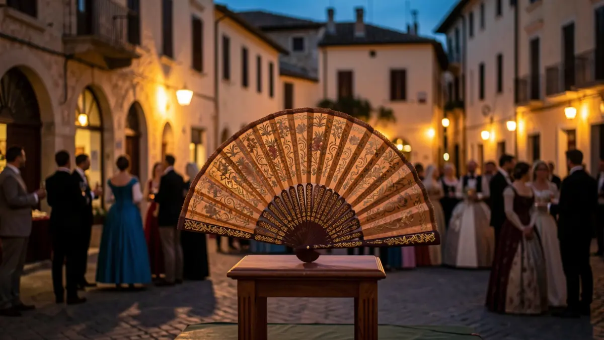 Generic image of a festive gala featuring a fan as a symbol of the Festival Queen.