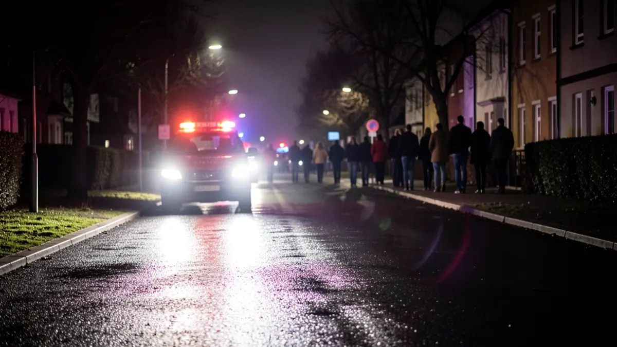 Imagen genérica de luces de emergencia reflejándose en asfalto mojado.