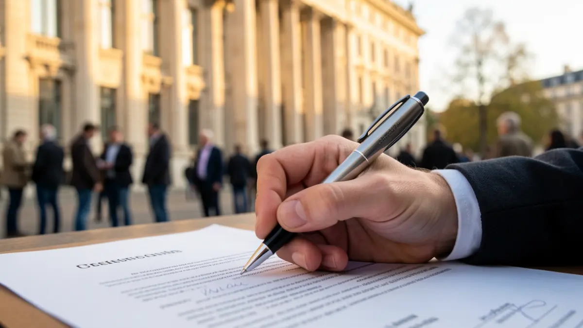 Imagen genérica de una mano firmando un documento oficial.