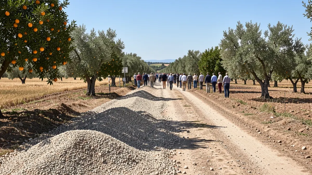 Imagen genérica de caminos rurales en reparación con grava.