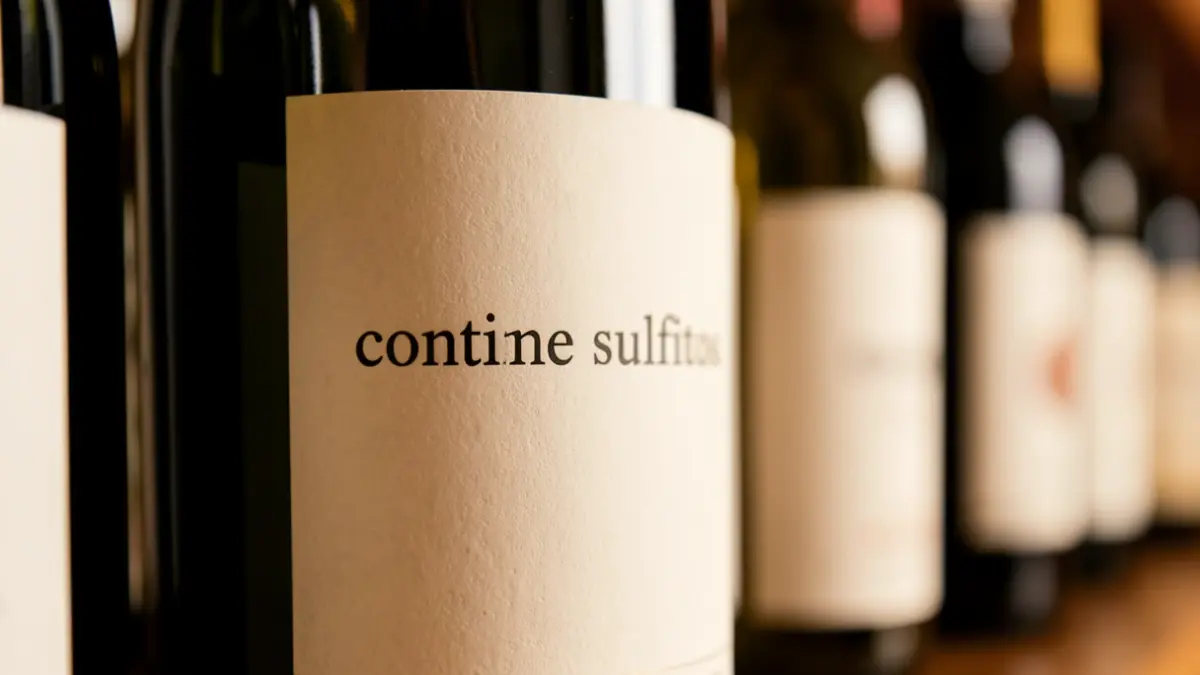 Imatge genèrica d'una etiqueta de vi amb el text 'conté sulfitos'.
