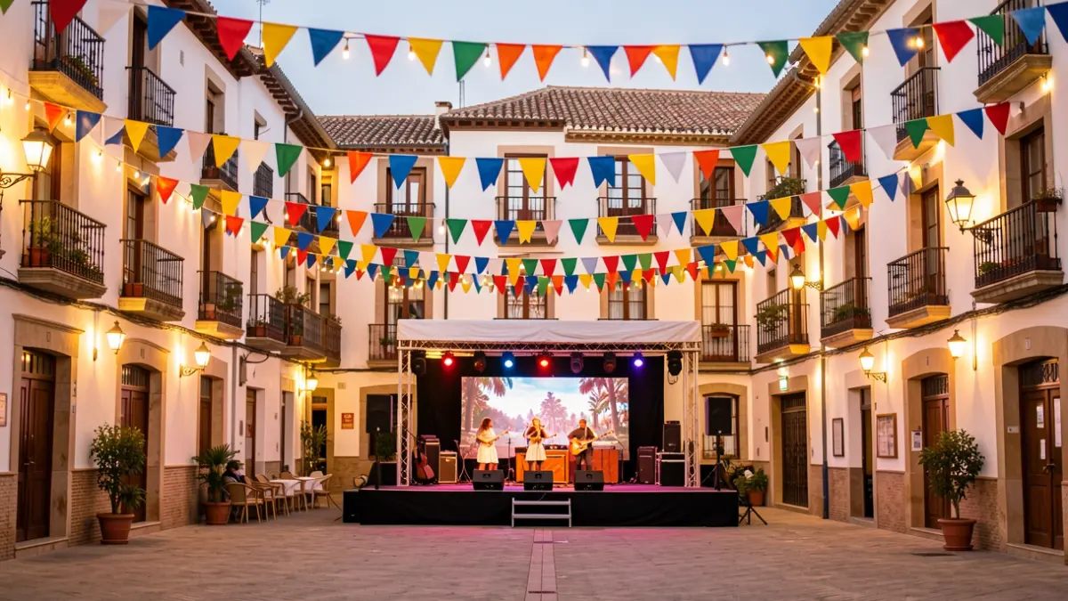 Generic image of a Valencian town square decorated for festivities.