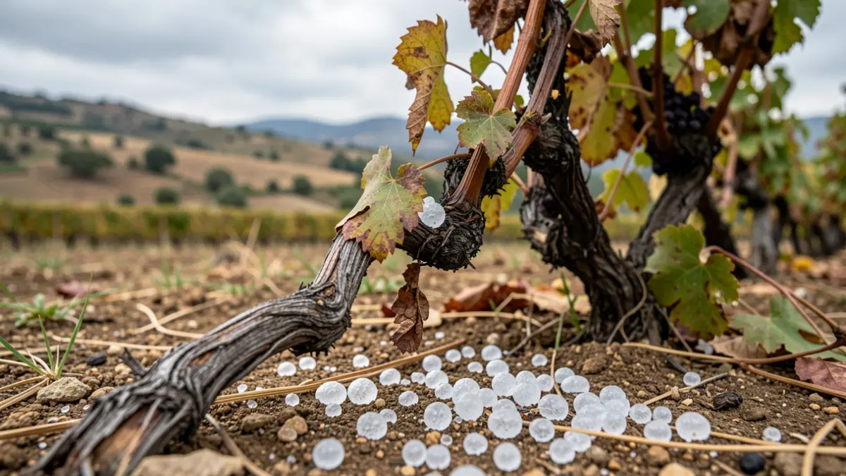 Imagen genérica de daños por granizo en cultivos de viña.