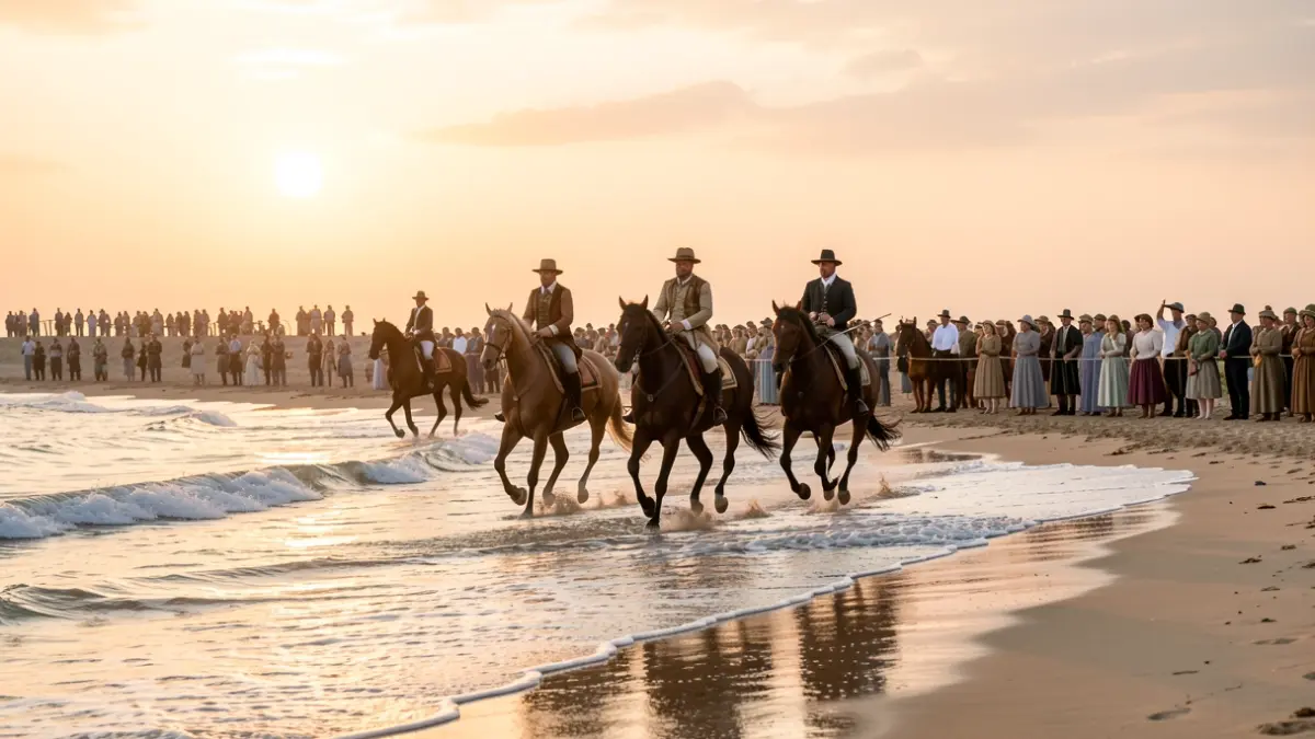 Generic image of a horse race on the beach.