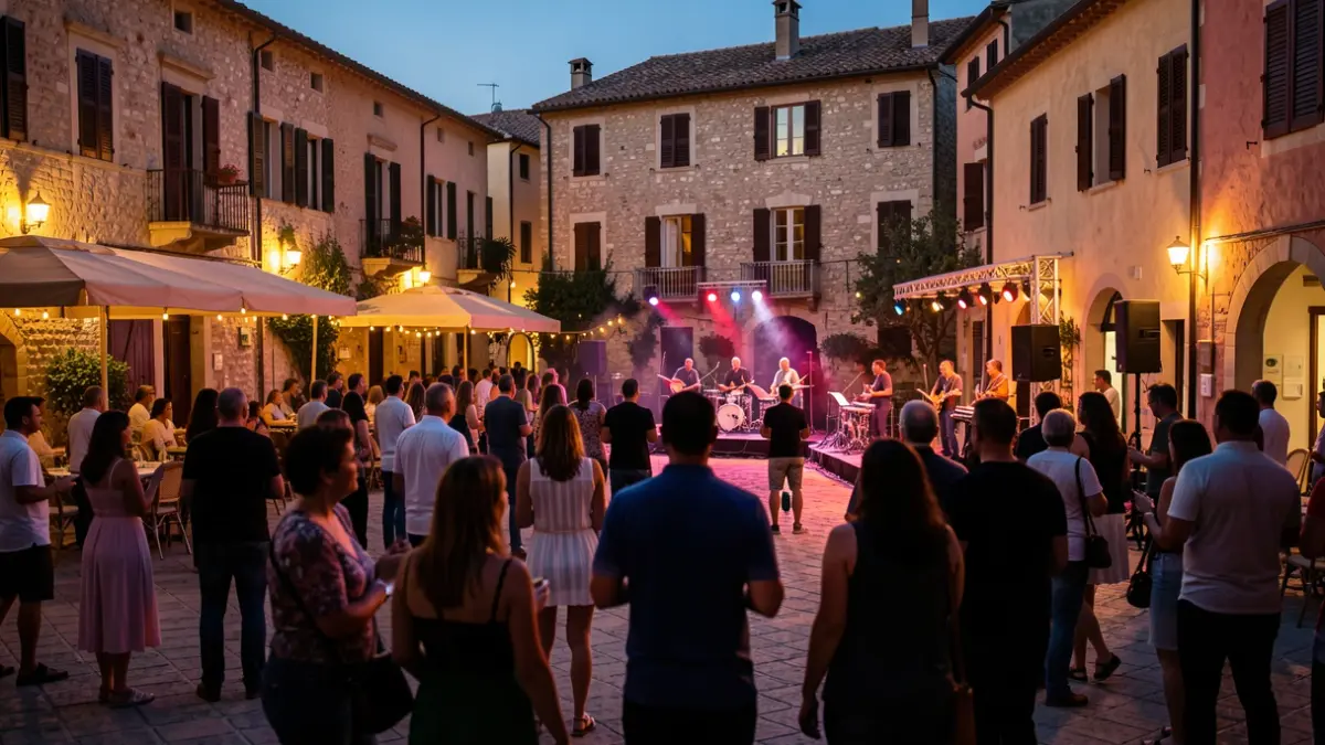 Imatge genèrica d'un esdeveniment cultural a l'aire lliure en una plaça mediterrània.