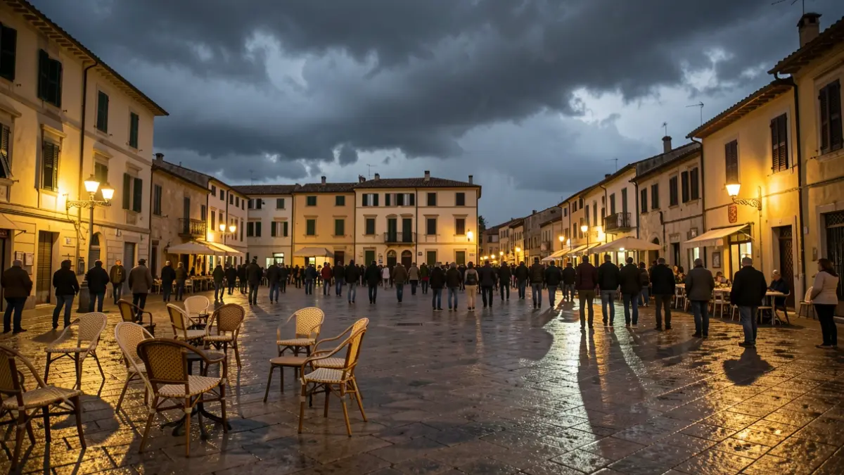 Imagen genérica de nubes de tormenta sobre una plaza mediterránea.