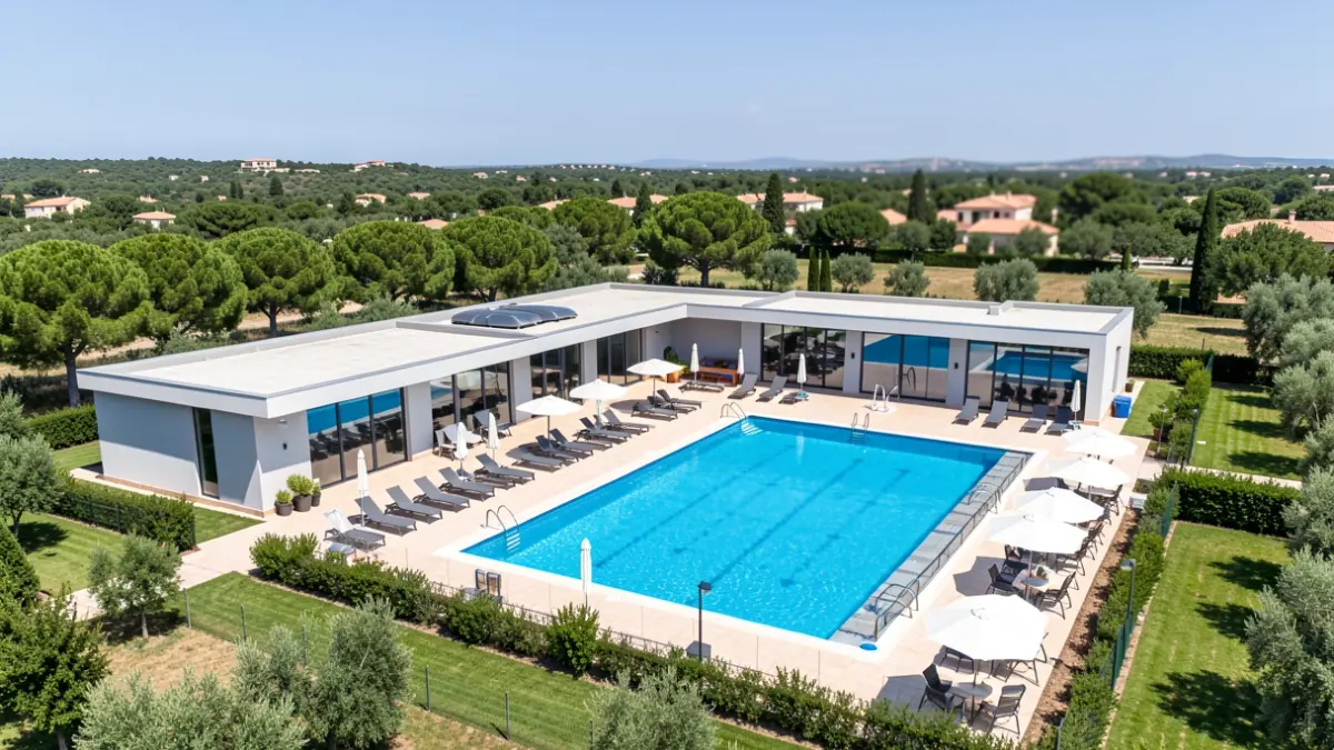 Imatge genèrica d'una instal·lació esportiva moderna amb piscina.