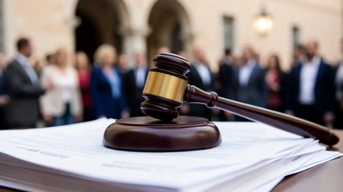 Imatge genèrica d'un martell de jutge sobre documents legals.