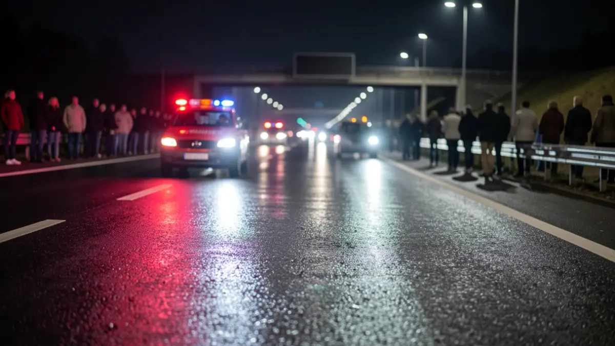 Imagen genérica de luces de emergencia en una carretera mojada.