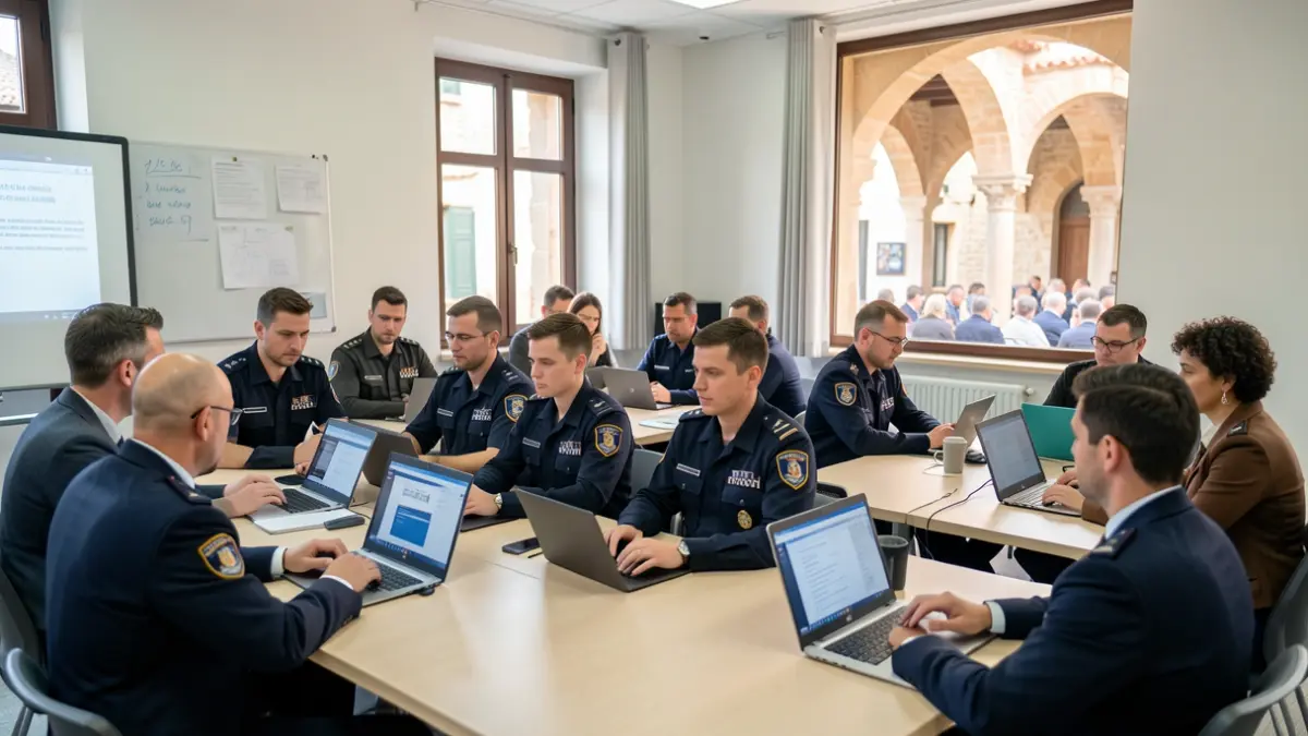 Imagen genérica de policías y bomberos recibiendo formación online.
