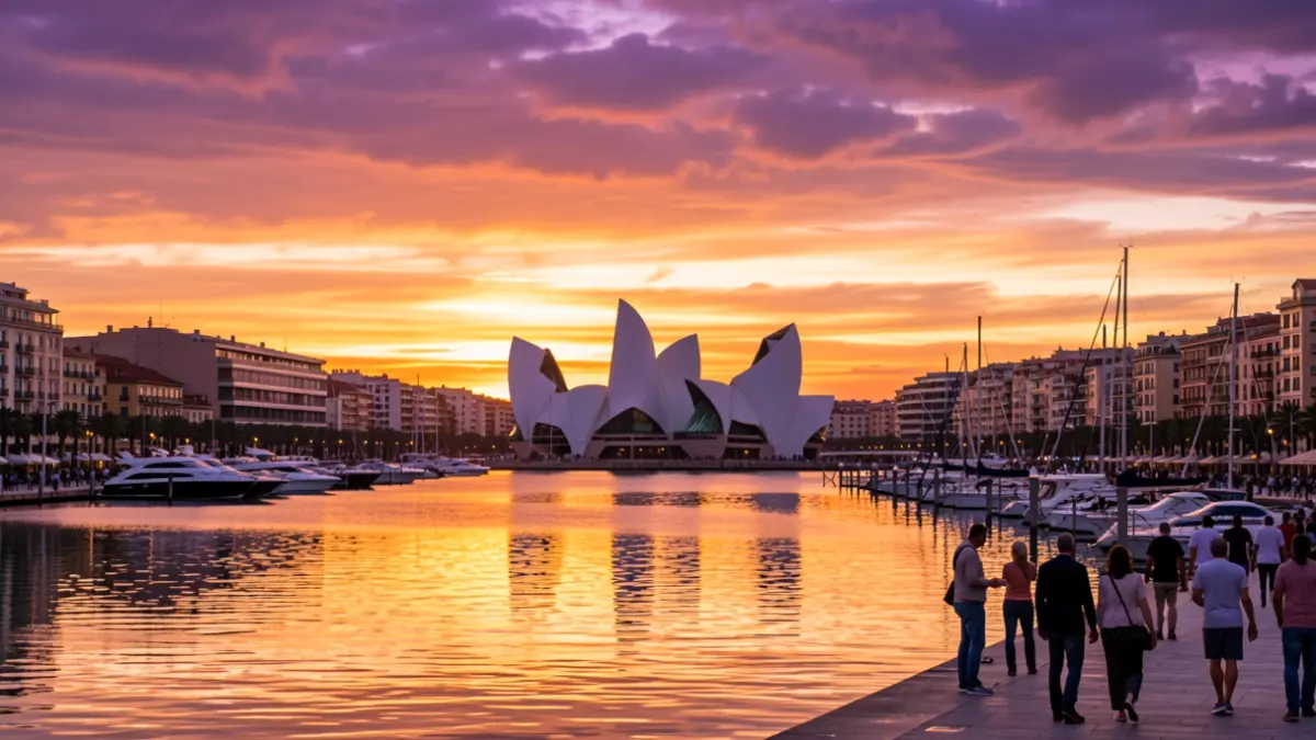 Generic image of the city of Valencia with the City of Arts and Sciences at sunset.