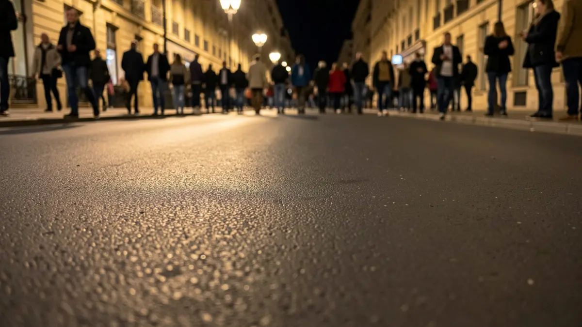 Imatge genèrica d'un paviment urbà fonoabsorbent de nit.
