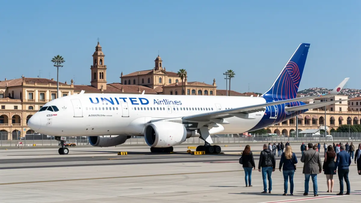 Image of a United Airlines Airbus A321XLR at Valencia Airport.