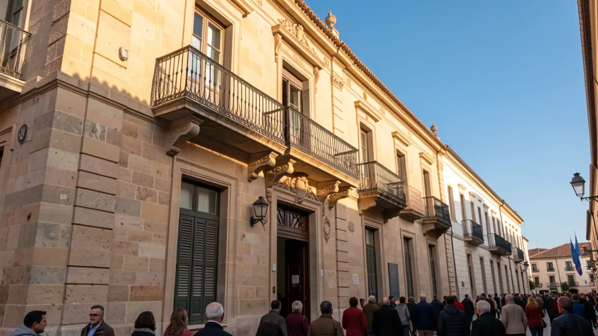 Imatge genèrica de la façana d'un ajuntament valencià amb balcó i baranes de ferro, il·luminada pel sol de la vesprada.