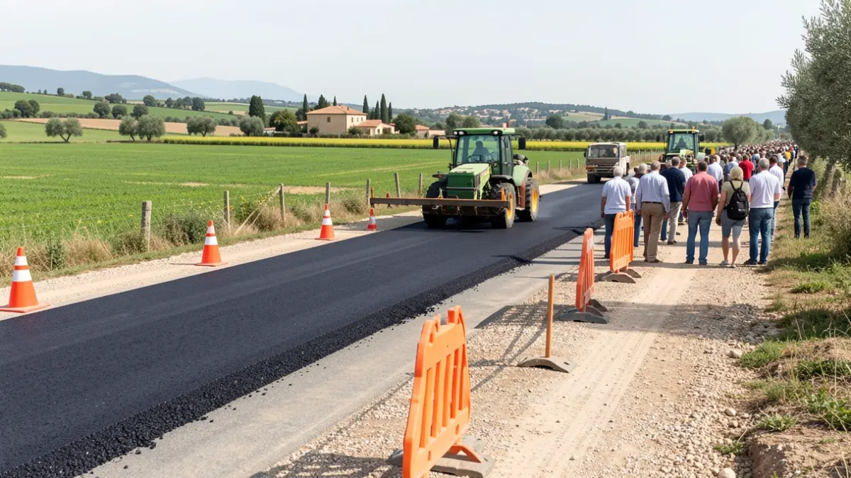 Imagen genérica de obras de pavimentación de un camino rural.