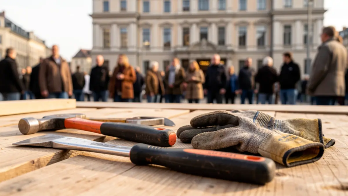 Generic image of construction tools and work gloves.