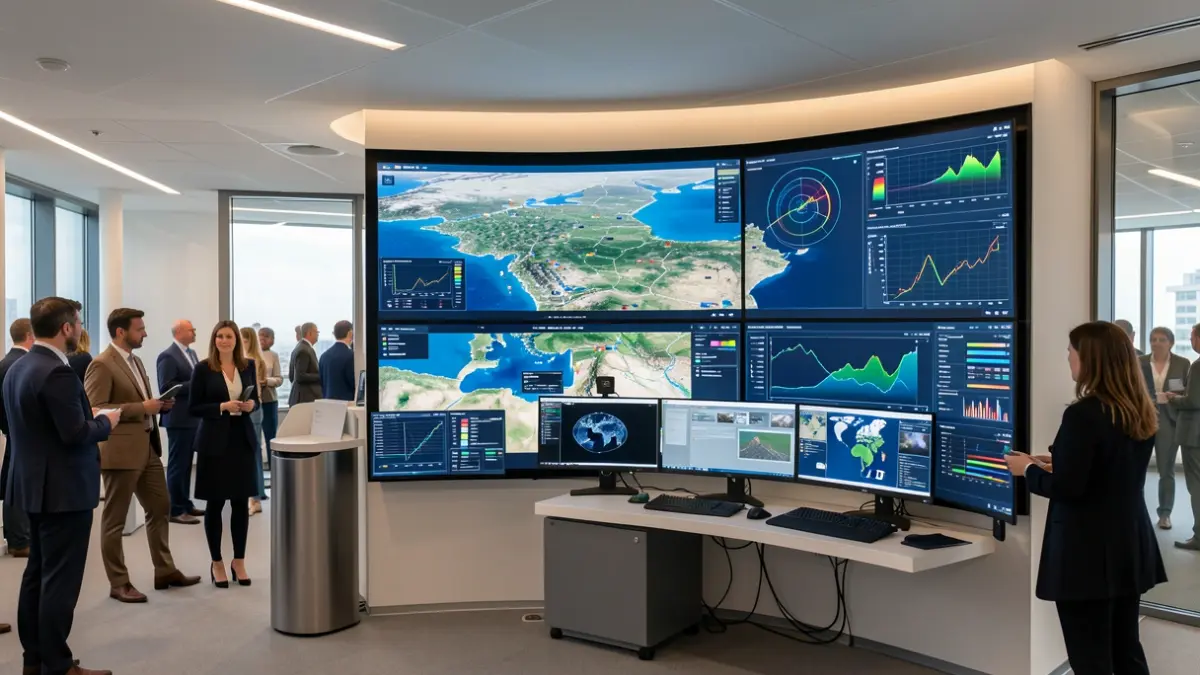 Generic image of a digital control center with screens displaying coastal data.