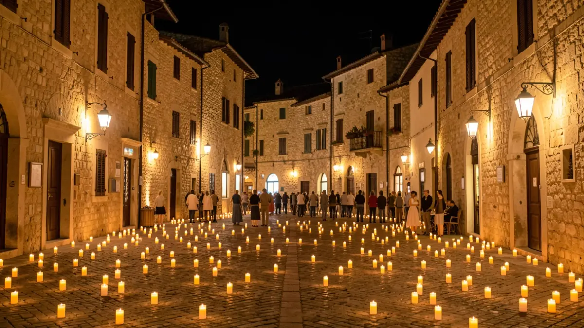 Imatge genèrica d'un poble mediterrani il·luminat per milers de candeles.