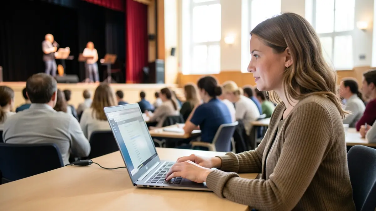 Generic image of a woman learning to use a computer in a public space.