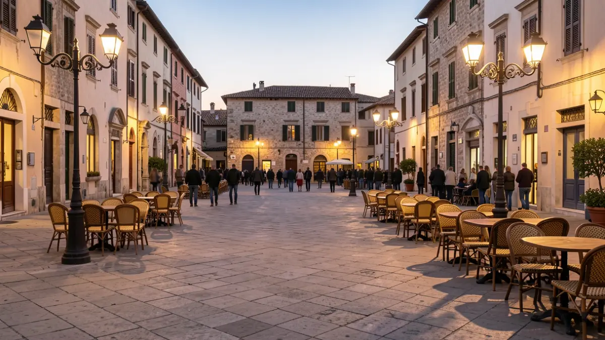 Imagen genérica de una plaza de ciudad mediterránea al atardecer.