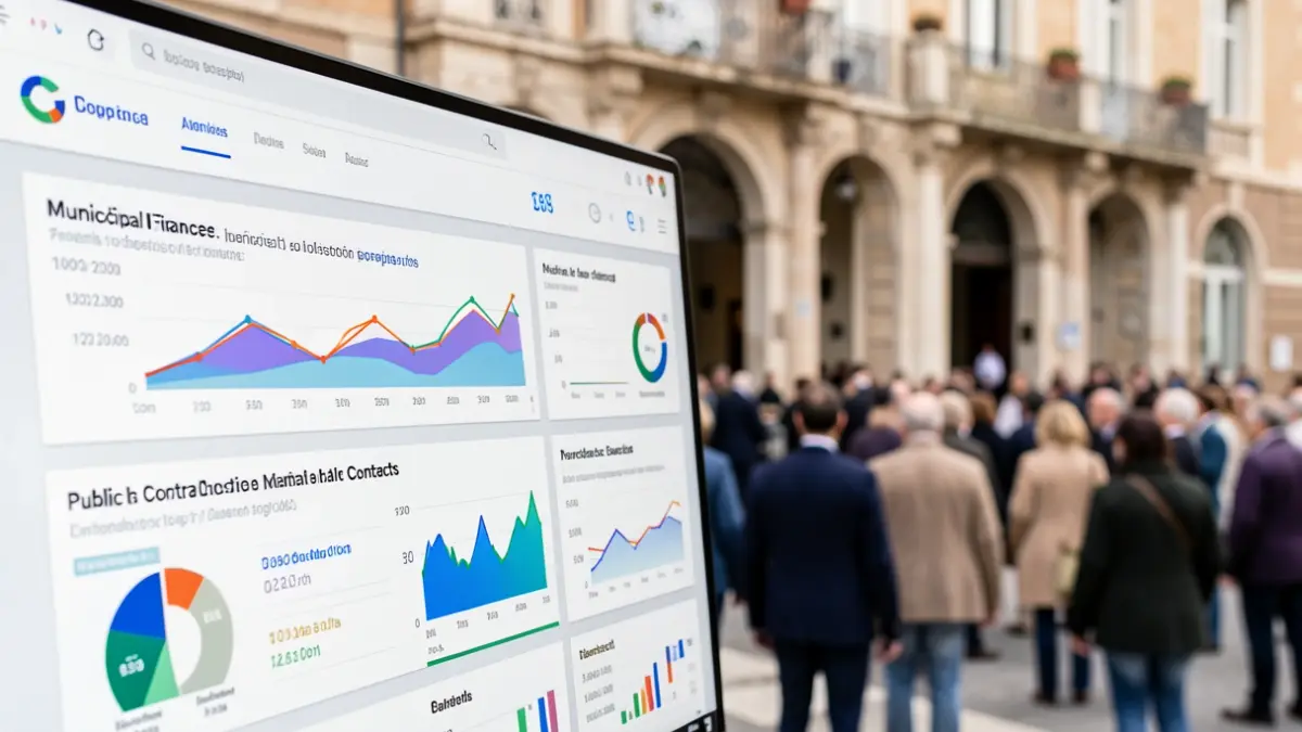 Imagen genérica de un portal de transparencia municipal con gráficos interactivos.