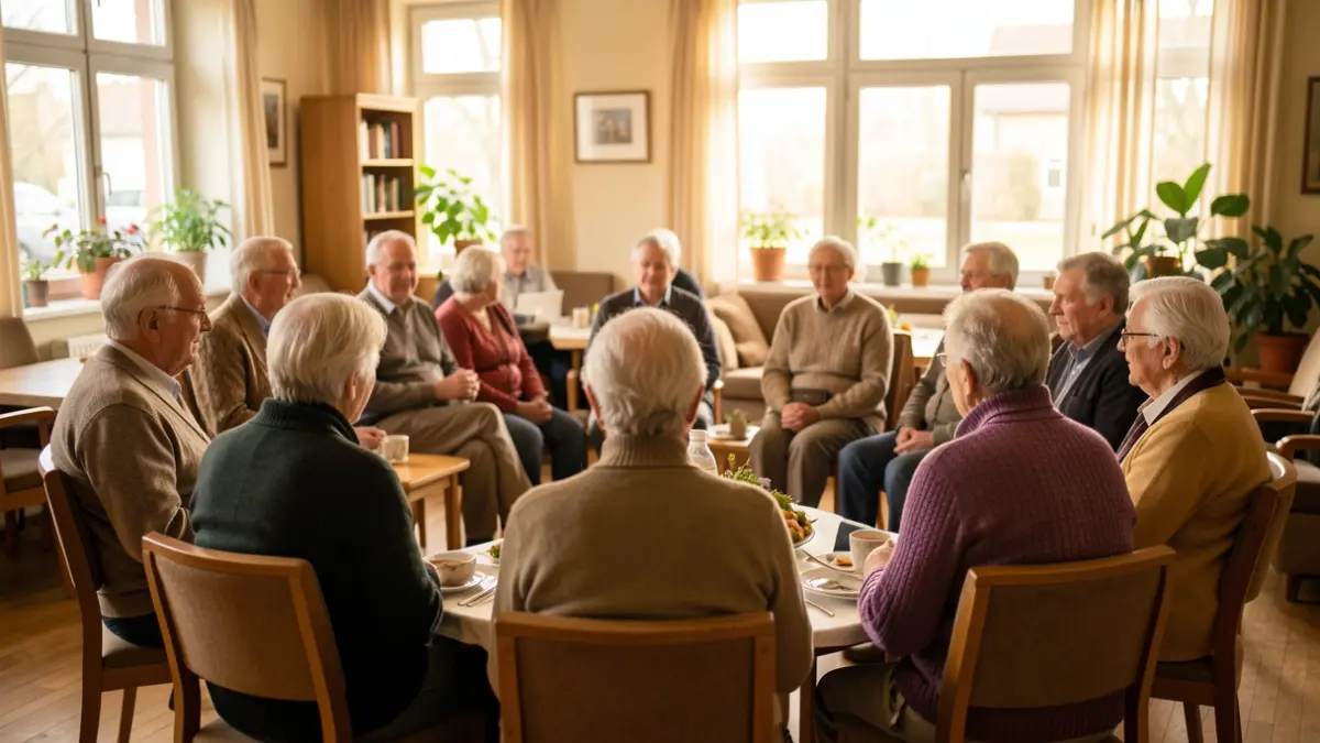 Generic image of a group of elderly people gathered in a social center.