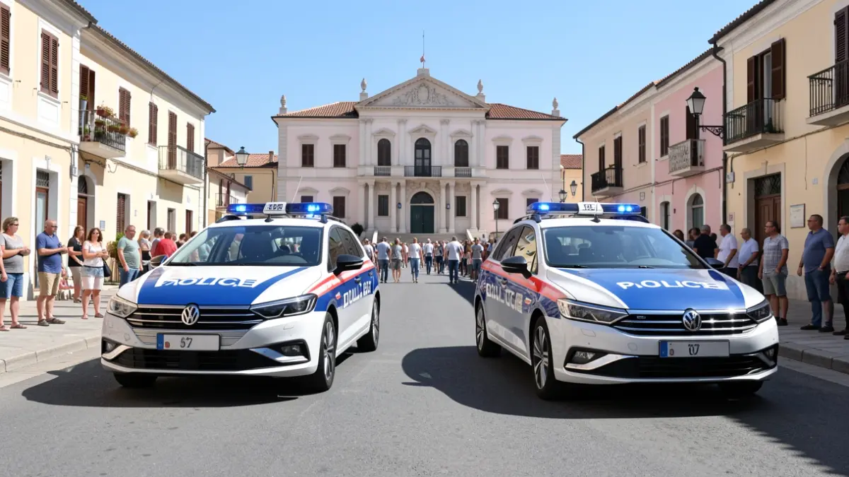 Two new police vehicles from Algemesí in front of the City Hall.