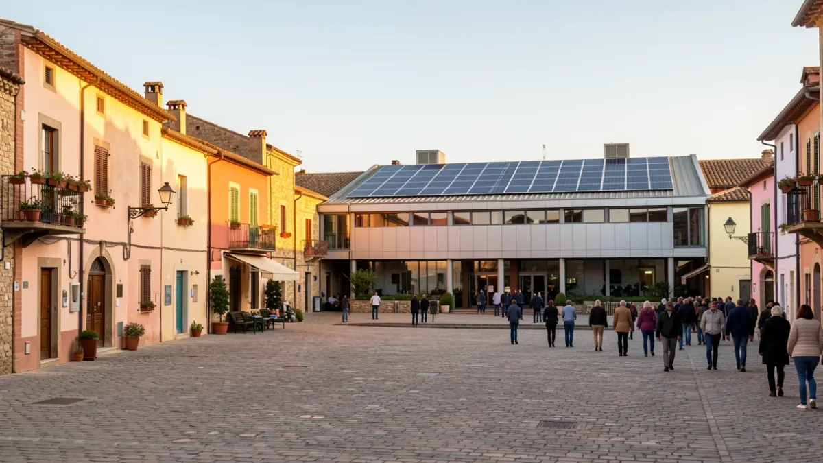 Imagen genérica de la plaza de un municipio valenciano con un edificio público moderno.