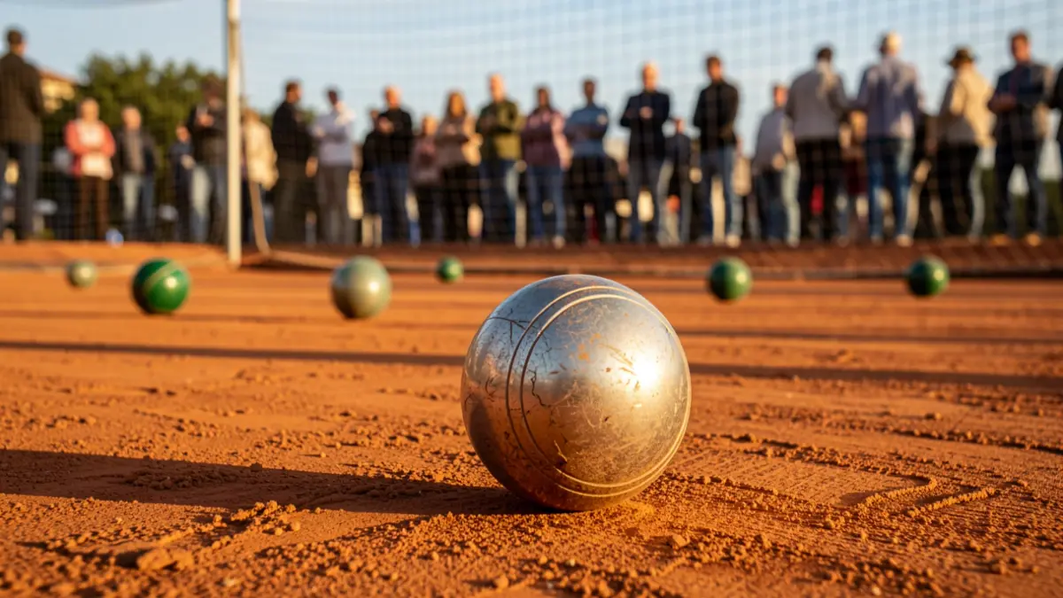 Imatge genèrica d'una bola de petanca sobre una pista d'argila.