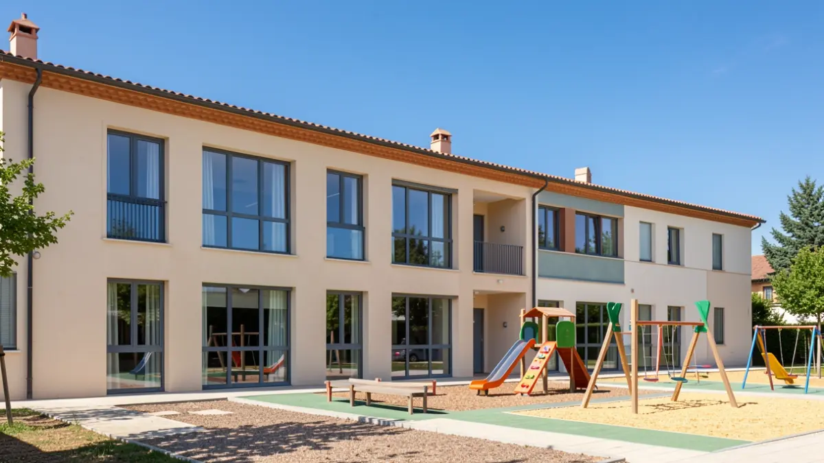 Generic image of a new school with a Mediterranean facade.