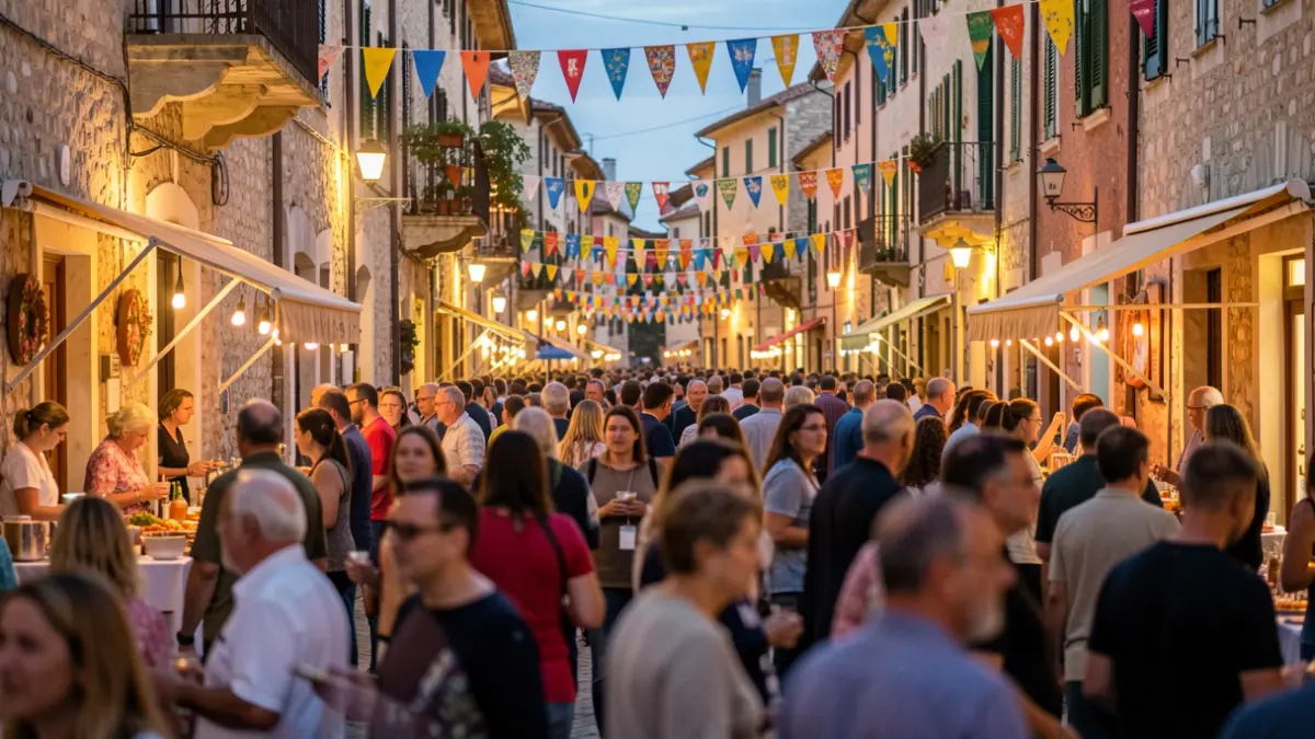 Imagen genérica de un ambiente festivo en la calle con gente y luces.