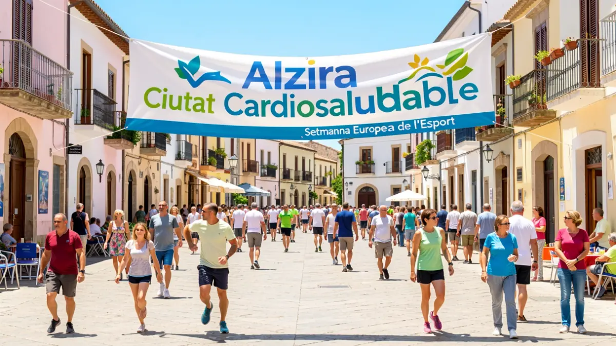 Imagen genérica de una plaza de Alzira con un evento deportivo y de salud.