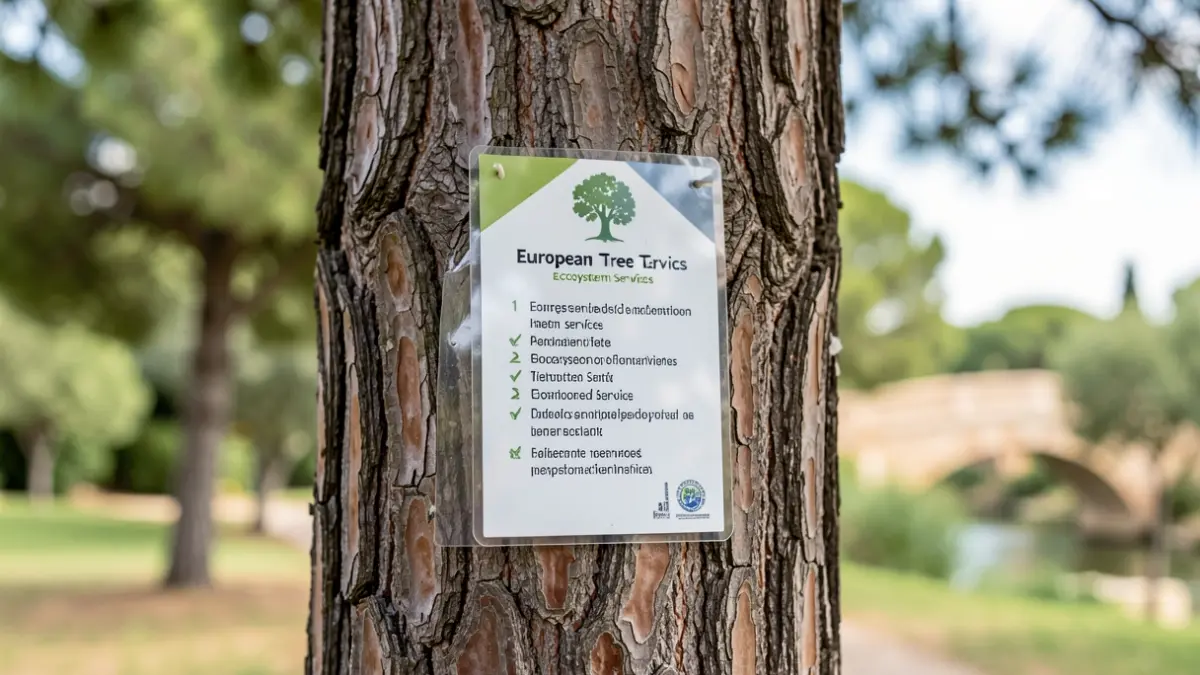 Generic image of a European Tree Tag attached to a mature pine tree.