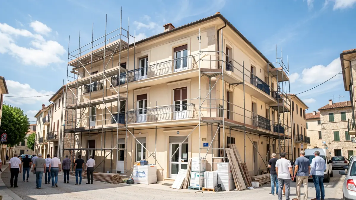Imagen genérica de un edificio en obras de rehabilitación en un municipio mediterráneo.