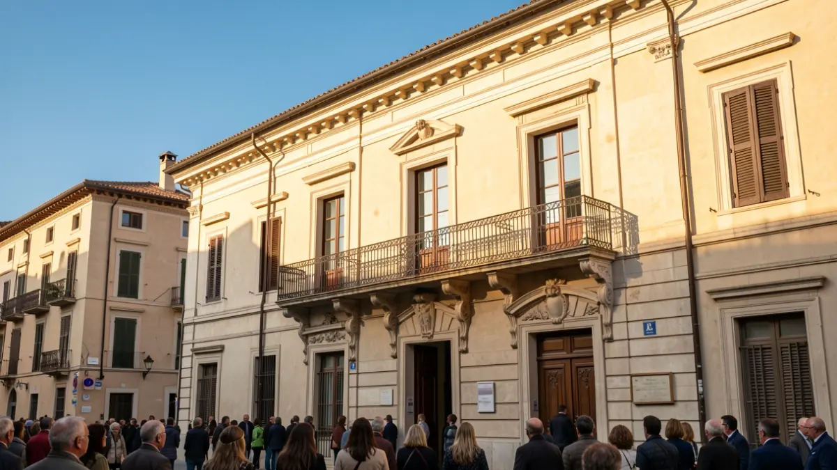 Generic image of a Mediterranean town hall facade with a balcony.