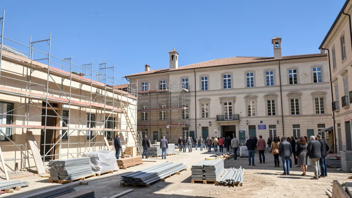 Generic image of school renovation with a municipal building in the background.