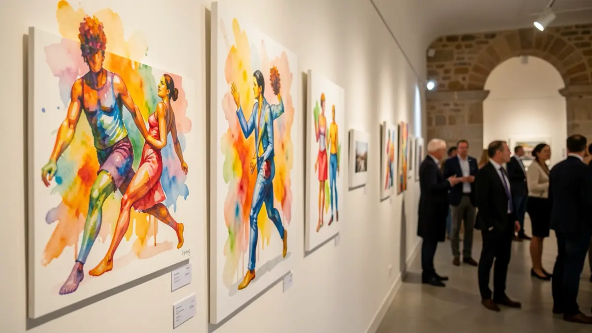 Image of Belén Jordà's watercolors with intense colors and human figures.