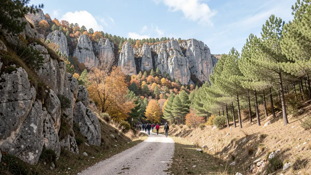Natural landscape of the Hoces del Cabriel with rock formations and Mediterranean vegetation.