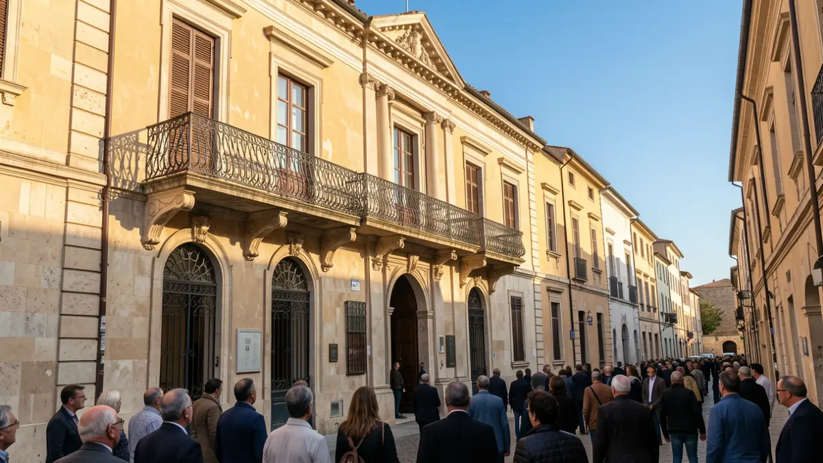 Imagen genérica de la fachada de un ayuntamiento mediterráneo con balcón y cielo azul.