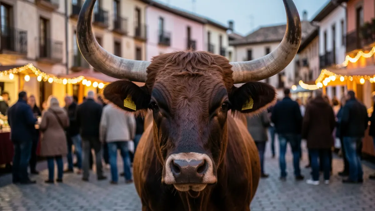 Generic image of a bull in a bullring at dusk.