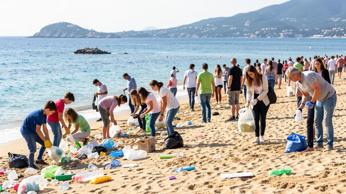 Generic image of a beach cleanup event with volunteers.