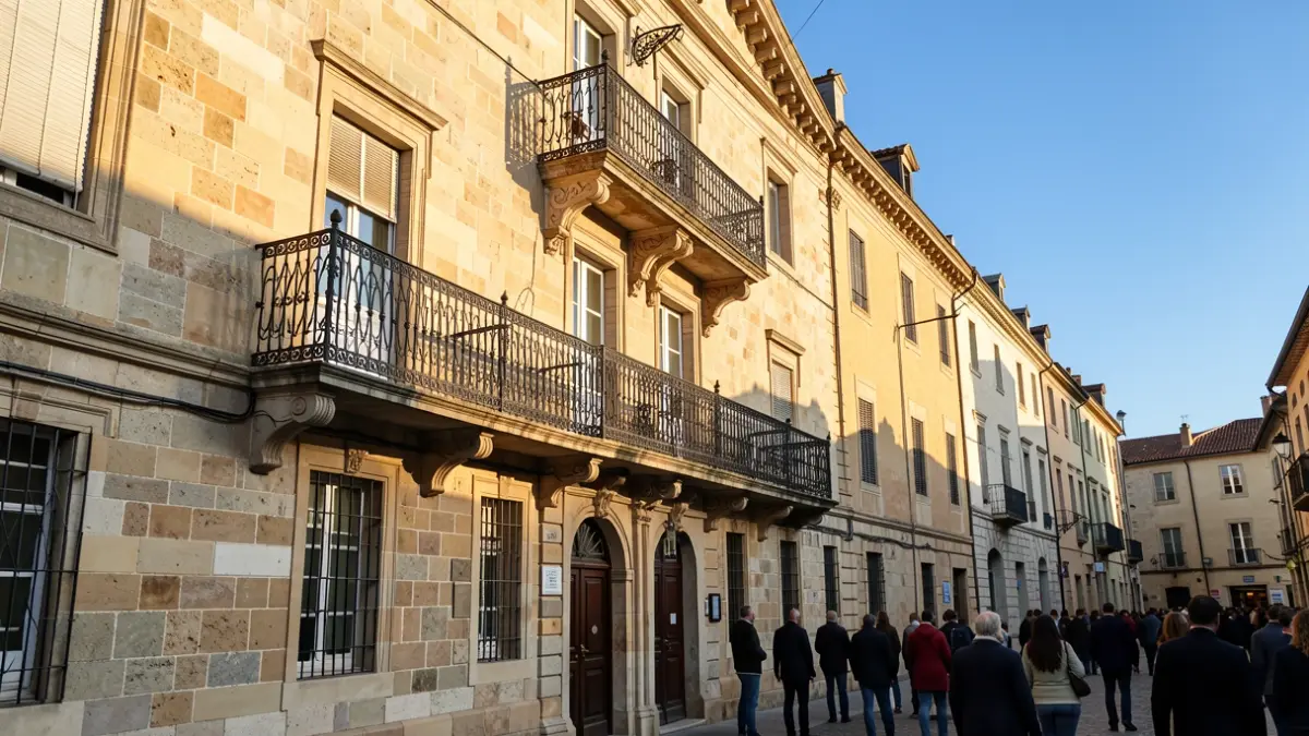 Imatge genèrica de la façana d'un ajuntament amb balcó i baranes de ferro, amb llum solar de la vesprada.