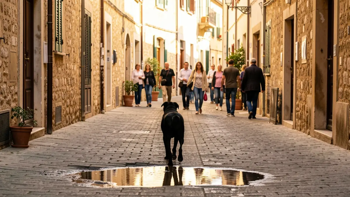 Imagen genérica de una calle con un perro y un poco de agua.