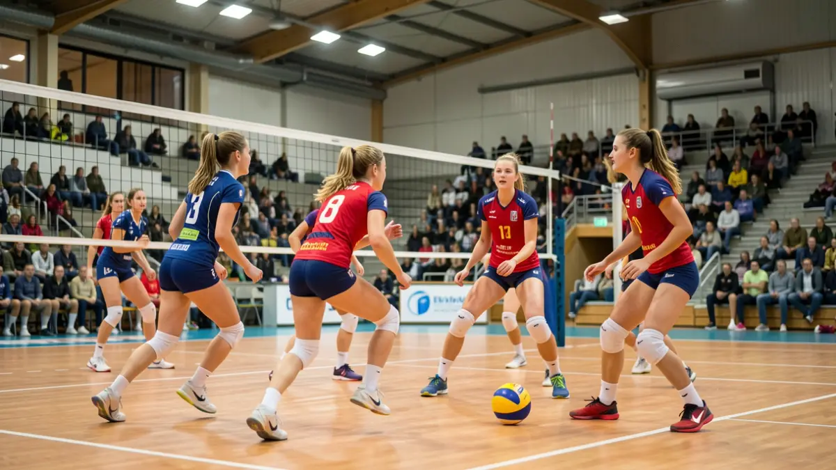 Generic image of female volleyball players in action during a match.