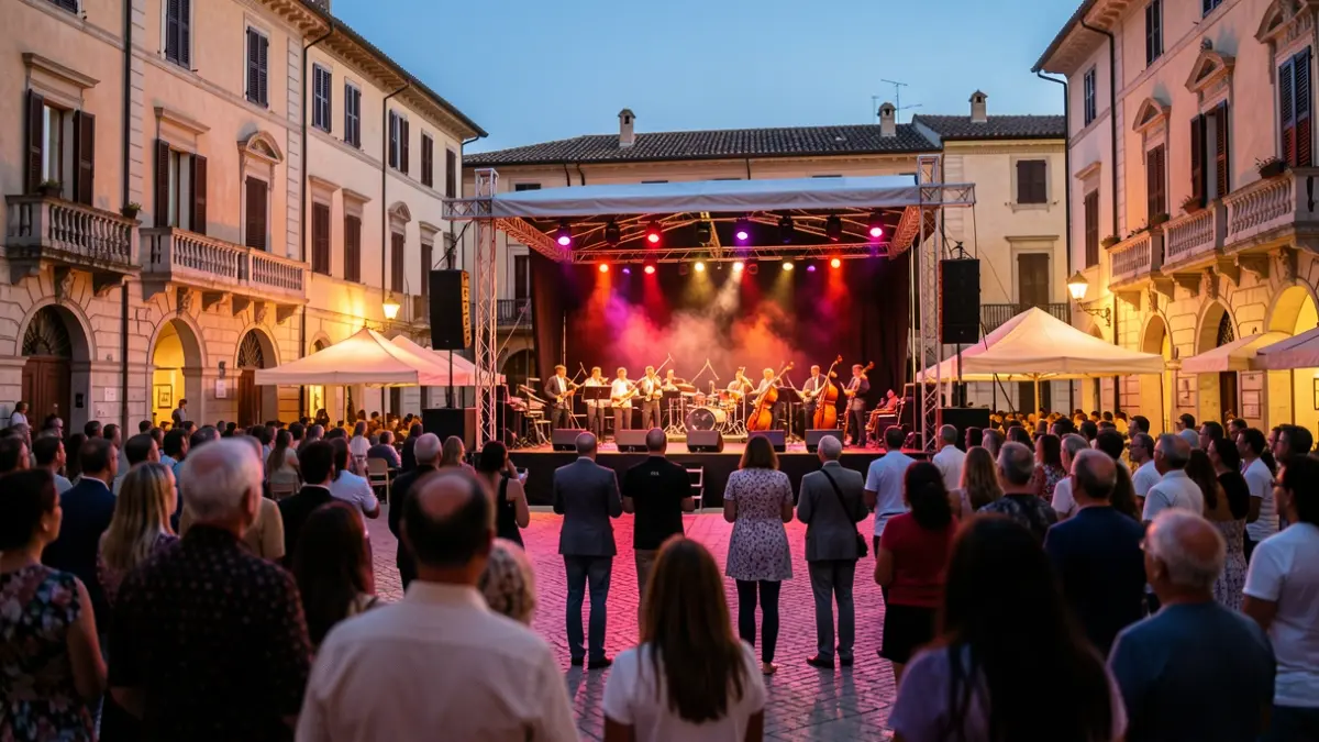 Imatge genèrica d'un concert a l'aire lliure en una plaça de ciutat mediterrània.